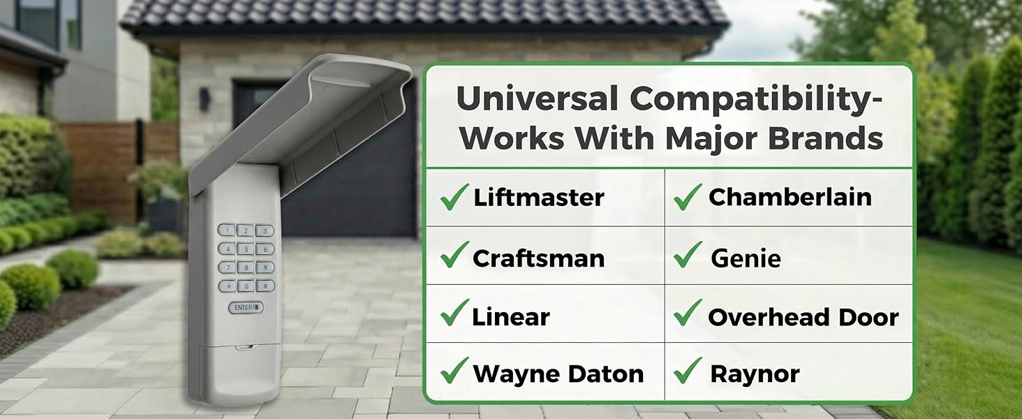 Universal garage door keypad compatible with Liftmaster Chamberlain Craftsman Genie Overhead Linear