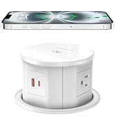 4.75 inch Pop Up Outlet with 15W Wireless Charger, 4 AC Outlets & PD 20W USB Fast Charging, Desk ...
