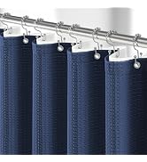 Dynamene 3 in 1 Waffle Shower Curtain Set with PEVA Liner 72Wx72H Navy Blue | 256GSM Heavy Duty F...