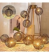 Vigdur Rattan Ball String Lights, Brown Plug in Decorative Lights with 10 Rattan Bulbs, Connectab...