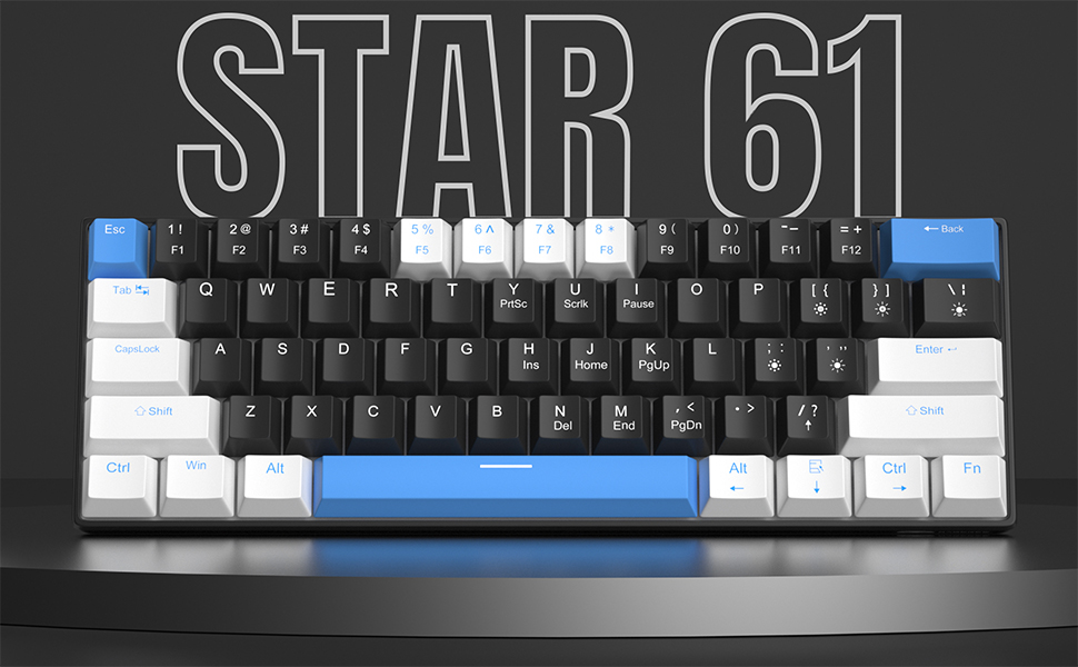 portable 60% mechanical linear red switch gaming keyboard with blue backlit