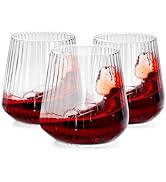 30 Pack Plastic Ribbed Wine Glasses, 14 OZ Origami Stemless Disposable Wine Champagne Whiskey Gla...
