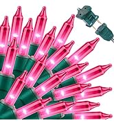 LAMPHOME Super-Bright Extendable Pink Christmas Lights Decoration 100Lights 19.6ft UL Certified M...