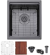 Ufaucet 15x17 Inch Black Undermount Bar Sink, 15 Inch Gunmetal Black Stainless Steel 16 Gauge Und...
