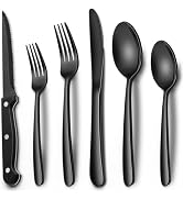 EWFEN 24-Piece Black Silverware Set with Steak Knives, Black Flatware Set for 4, Food-Grade Stain...
