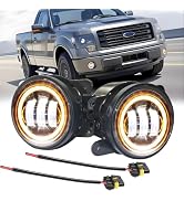 HMCYCI Pair 4" Bumper LED Halo Fog Lights For Ford F150 (2009-2014), 3000K Amber/6000K White Halo...