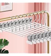 HWAJAN Clothes Pants Hangers with Wide Clips 20 Pack,Non-Slip Adjustable Skirt Hanger for Women,S...
