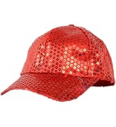 Red Glitter Sequins Baseball Caps Sun Hats Snapback Adjustable Fancy Dress Party Dance Hats for U...