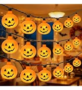 12Ft 20 LED Halloween Lights Outdoor Pumpkin Lights Plug in, Cute 3D Pumpkin String Lights Energy...