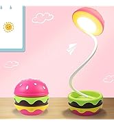 Cute Desk Lamp for Kids, Hamburger Girls Small Desk Lamps Rechargeable with Dimmable Touch Adjust...