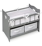 Badger Basket Toy Doll Bed with Storage Baskets and Personalization Kit for 20 inch Dolls - Gray