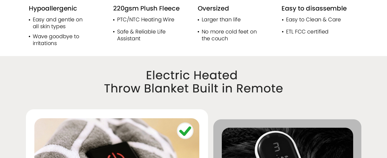 Heated Blanket Electric Throw Blanket with Built-in Button Controller