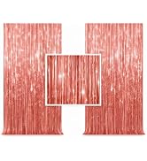 FIESTA CART 2 Pack Rose Gold Metallic Fringe Curtain Backdrop Streamers 3.2ft x 6.4ft. Party Deco...