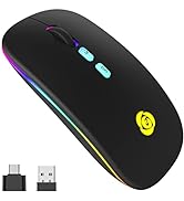 LED Wireless Mouse Bluetooth &2.4GHz Instant Connection,Rechargeable Ultra Silent Slim,3 Adjustab...