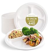 brheez Compartment Disposable Plates Heavy Duty 100% Plant Fiber Sustainable Paper Al...
