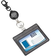 Wisdompro Badge Holder with Retractable Keychain, 2-Sided Horizontal PU Leather ID Badge Holder w...
