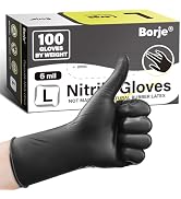 Borje Nitrile Gloves Large, 6 Mil 100 Count Disposable Gloves, Black, Latex & Powder-Free, Medica...