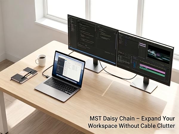 QCEs DP 1.4 Cable, MST Daisy Chain, Multi-Monitor Setup