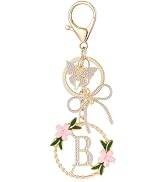 OKAICEN Initial Letter Gold Keychain for Women Valentine's Day Bow Butterfly Circle Keyring for P...