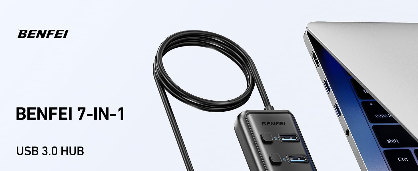 BENFEI USB 3.0 Hub 7-Port, Ultra-Slim Portable USB Splitter with 3.3ft Cable