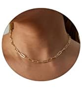 CAROVO Dainty Gold Chain Choker Necklace for Women 18K Gold Plated Minimalist Figaro Beaded Lace ...