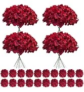 Cherica 100 Pcs Faux Deep Red Hydrangea Artificial Flowers Bulk, Fake Silk Hydrangea Flowers Head...