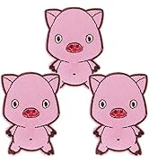 U-Sky Sew or Iron on Patches, 3pcs Pink Pig Embroidery Applique Patches for Cloting, Cute Pink Pa...