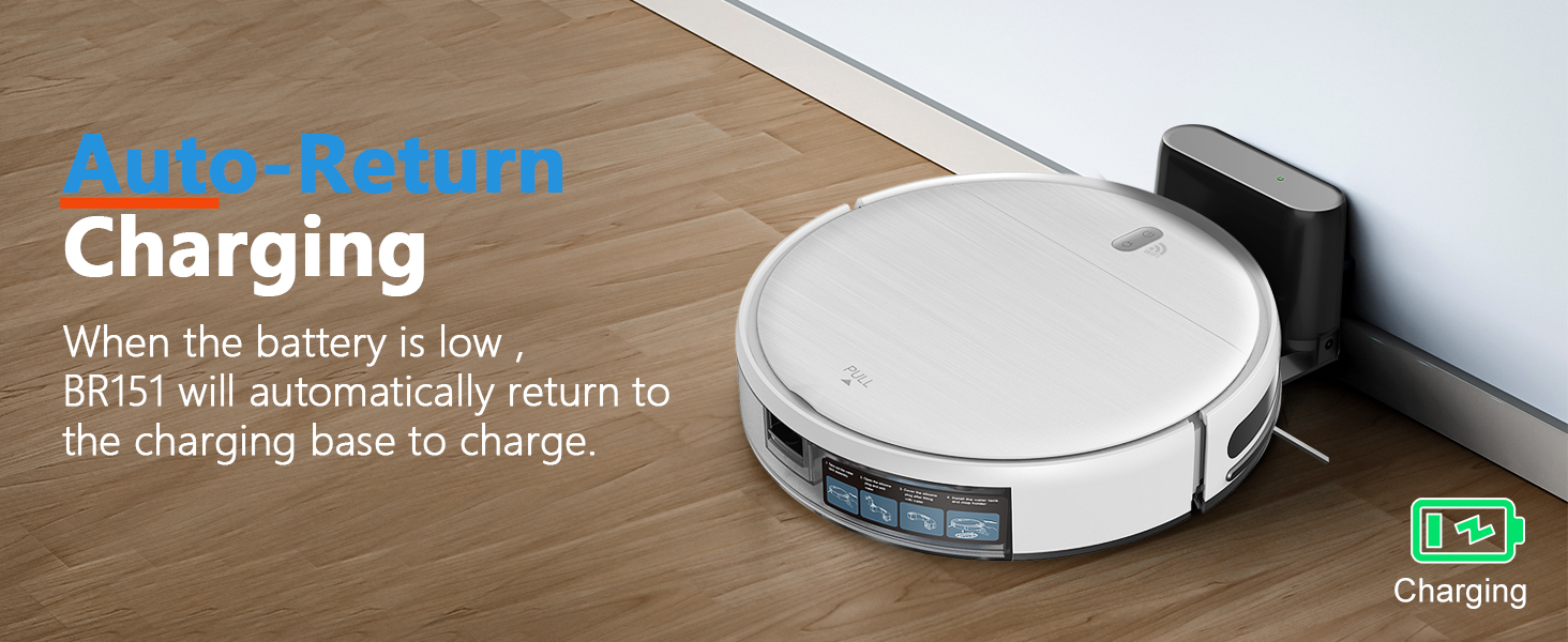 100mins Runtime,Self Recharge,can work continuously for 100 minutes in a 1290 sqft house