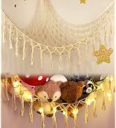 Stuffed Animal Toy Storage Hammock with LED Light-Macrame Jumbo Doll Room Corner Organizer Mesh D...