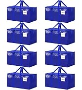 8 Pack Extra Large Heavy Duty Moving Bags, Blue Storage Bins with Lids, Reinforced Handles & Heav...