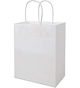 50 Pack Sturdy Medium White Gift Paper Bags with Handles Bulk, Bagmad Kraft Bags 8x4.75x10 inch, ...