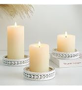 Hanobe Candle Holder for Pillar Candles: Set of 3 Rustic Farmhouse Wooden Candlestick Holders - W...