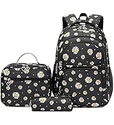 ZHANAO Daisy Prints Backpack Set with Lunch Kits Bookbag for Teenager Girls 3pcs Gradient SchoolB...