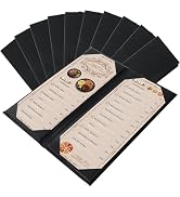 FLKQC Restaurant Menu Covers Holders 4.25" x 11" | Pack of 10 Synthetic Leather Double Fold Panel...