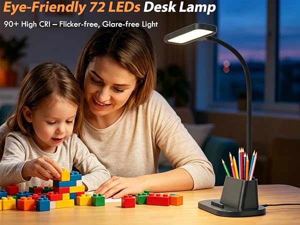 LED Desk Lamp for Dorm Room with Pen Holder USB Charging Port Small Reading Light for Home Office