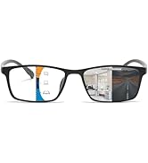 K.LAVER Premium Progressive Multifocal Reading Glasses Photochromic Lens TR90 Black Rectangle Sea...