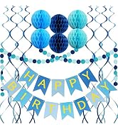 Blue Birthday Decorations with Happy Birthday Banner, Paper Honeycomb Balls, Circle Garland and H...
