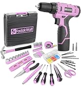 FADAKWALT 118PCS Pink 12V Cordless Drill Set – Electric Drill Driver & Household Tool Kit with DI...