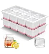 VEHHE Ice Cube Tray, 2 Pack Reusable Large Ice Cube Molds with Lid | Pink | Easy Release Silicone...