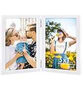 SNXJWA 5x7 Picture Frames Double White Photo Frame Folding Vertical Stand Display Side by Side