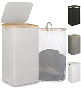 iEGrow 110L Laundry Basket with Lid, Laundry Hamper with Bamboo Handle,Clothes Basket Organizer w...