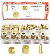 Aienxn 50PCS 1/4" Brass Compression Fittings Assortment kit, Insert, Sleeve Ferrule, Nut for Conn...