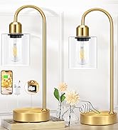 Gold Desk Lamps for Home Office - 3 Way Dimmable Touch Gold Lamp with USB C+A Ports, Nightstand L...