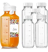 6 Pack 16 Oz Glass Juice Bottles with 2 Pour Spouts, 100% Airtight Heavy Duty SCREW Lid- Reusable...