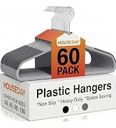 HOUSE DAY Heavy Duty Plastic Hangers 60 Pack, Non Slip Clothes Hangers with Rubber Pads and 360° ...