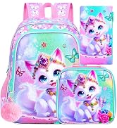 ZLYERT 16" Fox Backpack for Girls, 3Pcs Kids Bookbag for Elementary Preschool Kindergarten, Schoo...