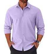 COOFANDY Mens Long Sleeve Button Down Shirts Untucked Shirts for Men Casual Dress Shirts Beach We...