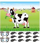 ASTARON Pin The Tail on The Cow Party Game with 30 Tails for Farm Party Supplies Pin Game, Boys G...