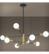 BesLowe 8-Light Modern Sputnik Chandelier, Mid Century Black & Gold Chandeliers Lighting, Farmhou...