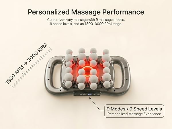 Massage gun with 9 massage modes and adjustable speed levels